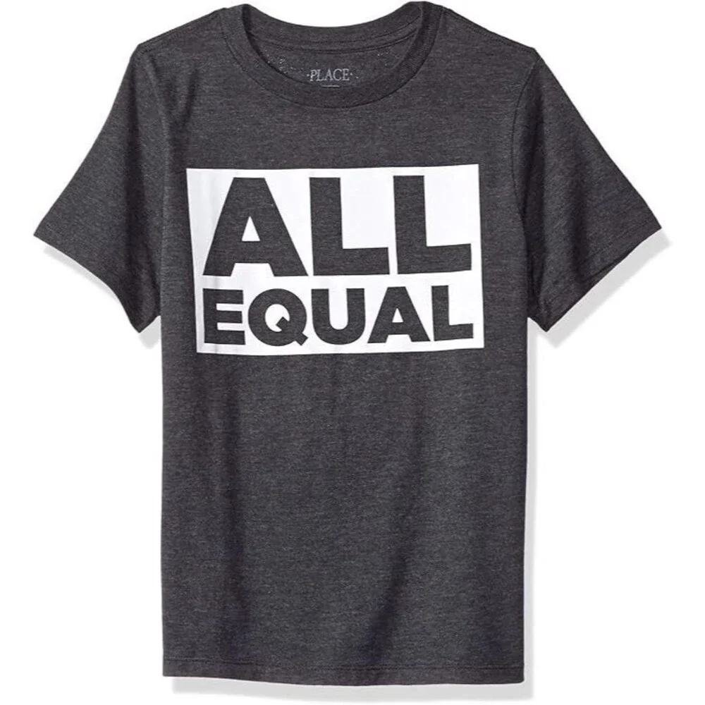 Children's Place Boys M (7/8) Dark Gray/Black ALL EQUAL Graphic Tee Shirt - NWT